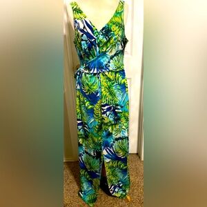 Ashley Stewart Tropical Leaf Print Maxi Dress size 12